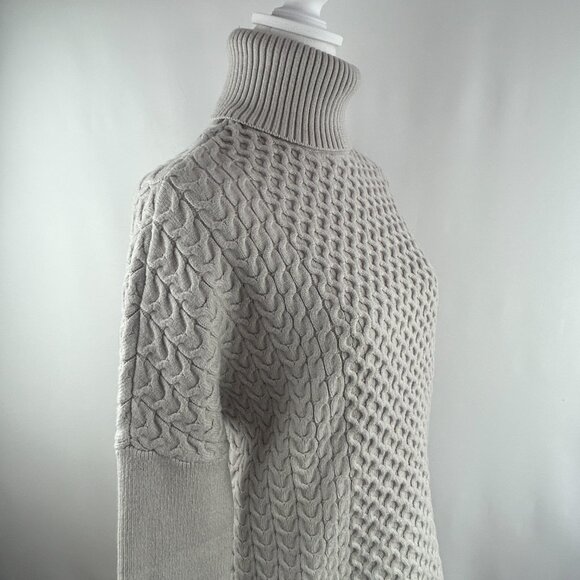 Tristan Light Grey Cable Knit Turtleneck Sweater – Medium - Picture 4 of 9